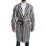 Dolce & Gabbana Morgonrockar & Badrockar Dolce & Gabbana Black Coat Nightgown White Cotton Robe IT46