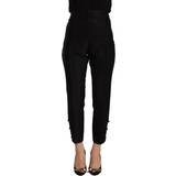DSquared2 Dam Byxor DSquared2 Black Button Embellished Cropped High Waist Pants IT40