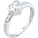 Elli Heart Symbol Engagement Ring - Silver/Diamonds