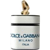 Hörlurar Dolce & Gabbana White Blue Calf Leather Logo Print Strap Airpods Case