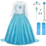 Elsa klänning Maskerad Uraqt Snow Queen Princess Costumes with Elsa Dress Up Accessories
