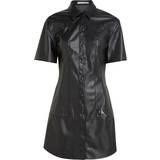 Polyuretan Klänningar Calvin Klein Faux Leather Shirt Dress BLACK