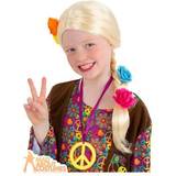Blond - Hippies Peruker Smiffys Hippie-dräkter Prinsessan Hippie-peruk, fläta med färgat blombarn, halloween utklädningskläder