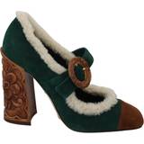 Läder - Mocka Pumps Dolce & Gabbana Green Suede Fur Shearling Mary Jane Shoes EU39/US8.5