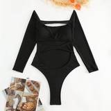 Cut-Out - Dam Baddräkter Shein Hollow Out One-piece Swimsuit