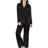 Silke/Siden Pyjamasar Damella Woven Silk Plain Pyjamas Set Black * Kampanj *