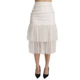 Silke/Siden - Vita Kjolar Dolce & Gabbana White Lace Layered High Waist Midi Cotton Skirt IT40