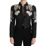 Blommiga Ytterkläder Dolce & Gabbana Black Jacquard Crystal Floral Jacket IT38