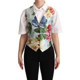 Blommiga Västar Dolce & Gabbana Mint Green Floral Silk Waistcoat Vest IT38