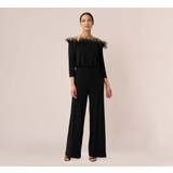 Dam - Jersey Jumpsuits & Overaller Adrianna Papell Feather-Trim Off-The-Shoulder Jersey Jumpsuit In Black