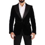 Herr - Sammet - Svarta Kläder Dolce & Gabbana Black Velvet Single Breasted One Button Blazer IT48