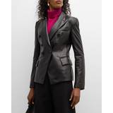 Emporio Armani Women's Nappa Leather Double-Breasted Blazer Black Black