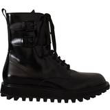 Dolce & Gabbana Kängor & Boots Dolce & Gabbana Black Leather Combat Lace Up Mens Boots Shoes