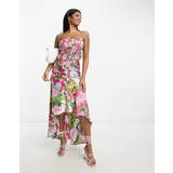 Långa klänningar - One Size ASOS DESIGN – Rosa blommig maxiklänning satin med rysch och volang-Flera