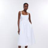 Fyrkantig - Midiklänningar River Island Womens White Denim Midi Dress White