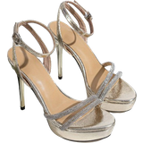 Shein Fashionable Women's Metallic High Heel Sandals With Rhinestone Detail