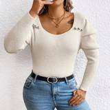 Jeansjackor - Pärlor Kläder Shein Plus Women's Beaded Cable Knit Sweater Pullover