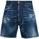 Blåa - Skinn Shorts DSquared2 Mens Navy Blue Distressed Relaxed-fit Stretch-denim Shorts