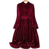Shein Sammet Klänningar Shein Women's Plus Size Solid Colored Stand Collar Velvet Dress