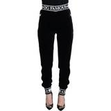 Dam - Sammet Byxor & Shorts Dolce & Gabbana Black DG Logo Velvet Trouser Women's Pants