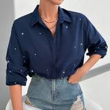 Jeansjackor - Pärlor Kläder Shein Rhinestone Beaded Drop Shoulder Shirt