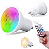 REYLAX GU10 6W LED-Lampor, RGB Varmvit, LED-Spotlight Med Färgbyte, 12 Färger 5 Lägen, Minnesaktivering, Dimning Med Infraröd Fjärrkontroll, 2pcs