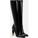 Saint Laurent Auteuil glazed leather knee-high boots black