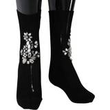 Dolce & Gabbana Strumpor Dolce & Gabbana Black Knitted Floral Clear Crystal Socks