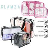 Transparent Necessärer & Sminkväskor Glamza Pink 3 Piece Clear PVC Travel Toiletry Cosmetic Bags