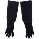 Dolce & Gabbana Dam Accessoarer Dolce & Gabbana Black Lace Wool Lambskin Fur Elbow Gloves