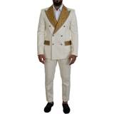 Knappar - L Kostymer Dolce & Gabbana Off White Gold Striped Tuxedo Slim Fit Suit IT52
