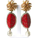 Dolce & Gabbana Örhängen Dolce & Gabbana Red Watermelon Gold Brass Crystal Clip Dangling Earrings