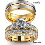 Shein 1pc Fashionable Couple Ring, Princess Cut Cubic Zirconia Ring For Women, 8mm Tungsten Steel Ring For Men