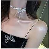Halsband med kristall-fjäril-hänge, boho-stil, flerskikts, strassrosett, halsband, smycken för kvinnor, flickor