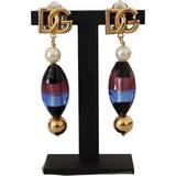 Dolce & Gabbana Örhängen Dolce & Gabbana Gold Plated Brass Glass Design Dangling Earrings