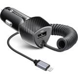 Batterier & Laddbart ForCell KFZ-Ladegerät CARBON USB QC 3.0 18W Kabel iPhone-Anschluss