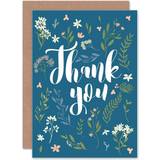 Blommiga Grattiskort & Inbjudningskort ARTERY8 Thank You Floral Blue Greetings Card Plus Envelope Blank inside One Size