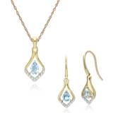 Smycken Gemondo Classic Oval Blue Topaz & Diamond Leaf Drop Earrings & Pendant Set in 9ct Yellow Gold