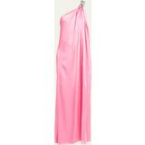 Asymmetriska Klänningar Stella McCartney Falabella Crystal Chain Double Satin One-Shoulder Gown, Woman, Bright Pink, Bright Pink