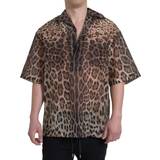 Herr - Nylon Skjortor Dolce & Gabbana Brown Leopard Print Collared Men Top Shirt IT39