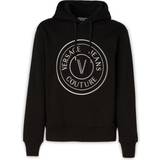 Versace Jeans Couture Tröjor Versace Jeans Couture Black Cotton Logo Details Hooded Sweatshirt