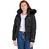 Calvin Klein Dam - Quiltade jackor Ytterkläder Calvin Klein Fitted Hooded Puffer Jacket BLACK
