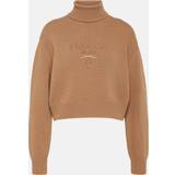 Prada Herr Överdelar Prada Logo wool and cashmere turtleneck sweater brown