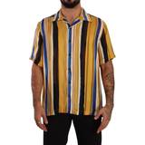 Gula Skjortor Dolce & Gabbana Yellow Striped Short Sleeve Silk Shirt IT40
