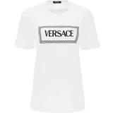 Versace Dam T-shirts Versace Topp, Dam, Vit, S, Bomull, AW23, T-shirt med logotyp