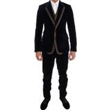 Kostymer Dolce & Gabbana Blue Velvet Two Button Slim Piece Suit IT46