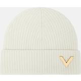 Valentino Accessoarer Valentino Ribbed-knit embellished cashmere beanie white One fits all