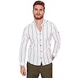 Trendyol Collection Man Slim Basic skjorta krage vävd skjorta, Khaki