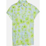 Marni Dam Kläder Marni Womens Aquamarine Floral-print Relaxed-fit Cotton Shirt