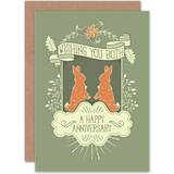 Årsdagar Grattiskort & Inbjudningskort ARTERY8 Wee Blue Coo Anniversary Happy Rabbits Green Greeting Card